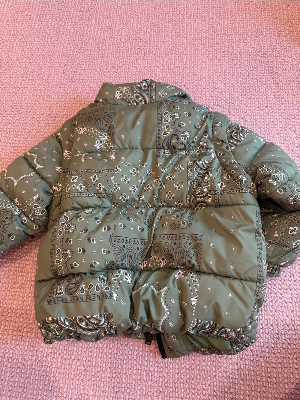 Zara Olive Green Bandana-Print Puffer Jacket
